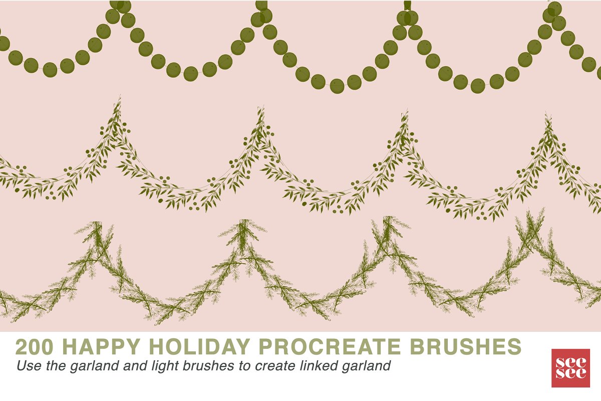 Use the garland and light brushes to create linked garland.