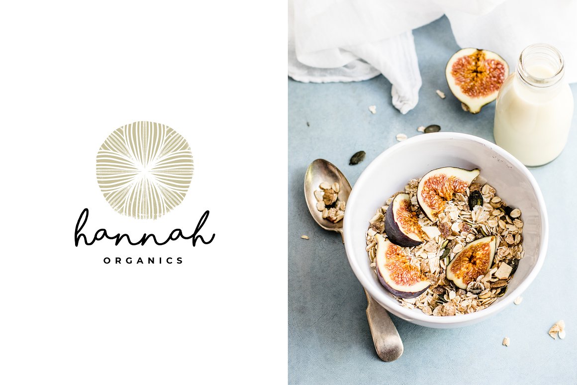 Image of oatmeal with figs in a bowl, and black logo "hannah" on a white background.
