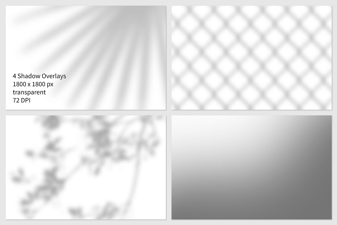 4 different shadow overlays in 1800 x 1800 px on a gray background.