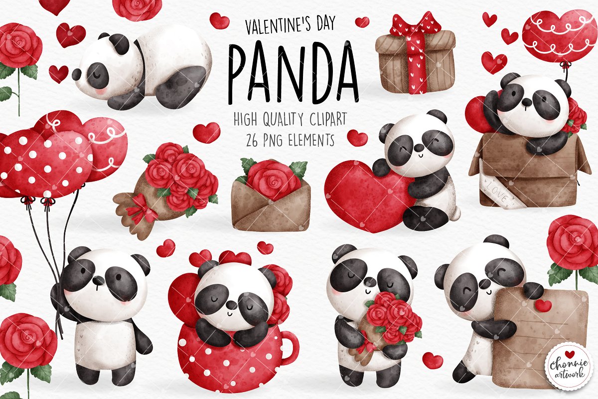 Cover image of Valentine's panda clipart.