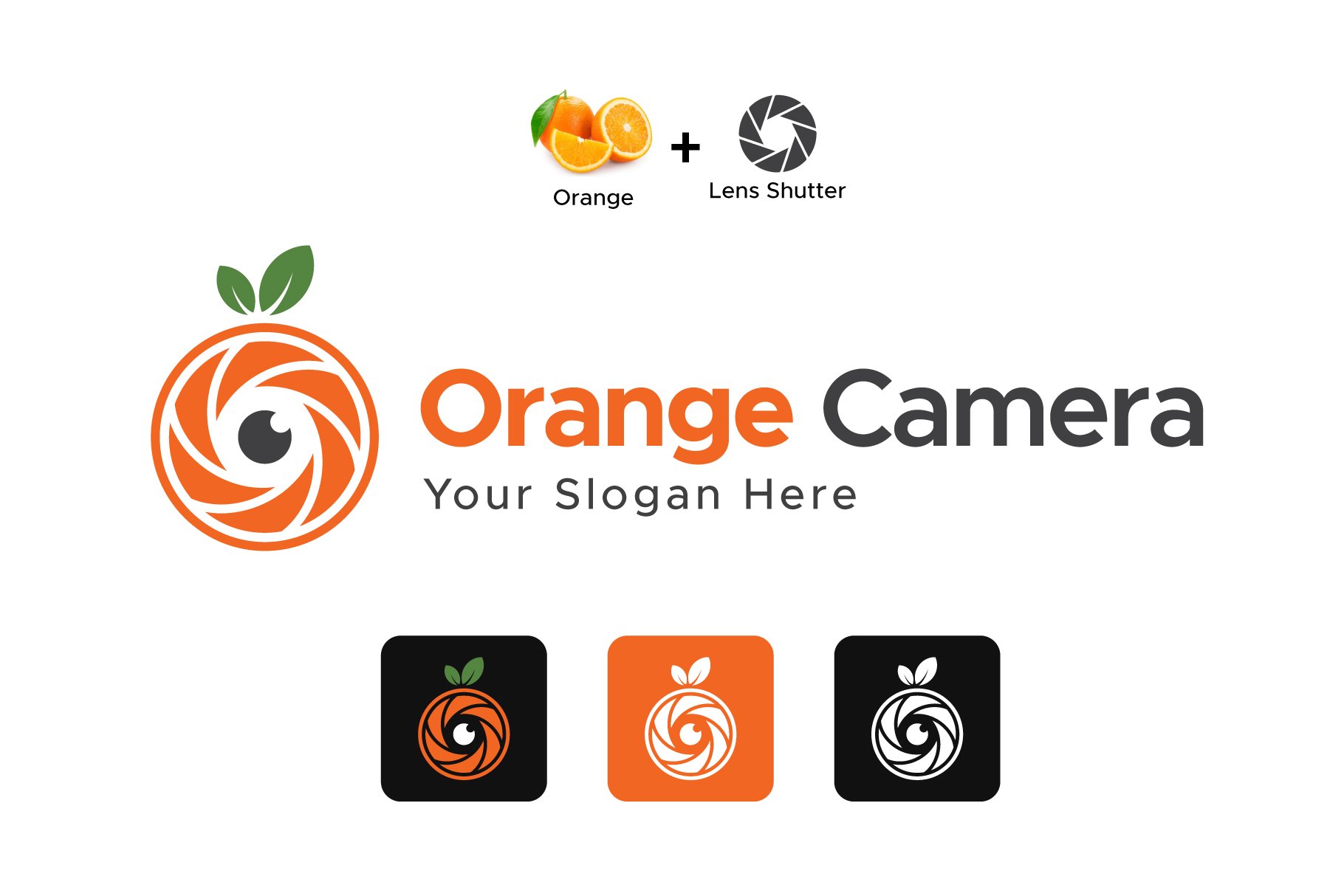 nice bicolor lettering with a camera in an orange shape.