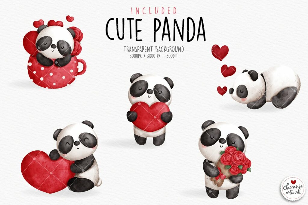 Valentine's Panda Clipart – MasterBundles
