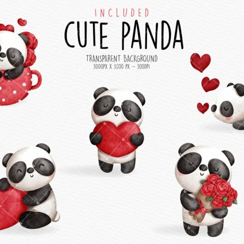 Valentine's Panda Clipart | Master Bundles
