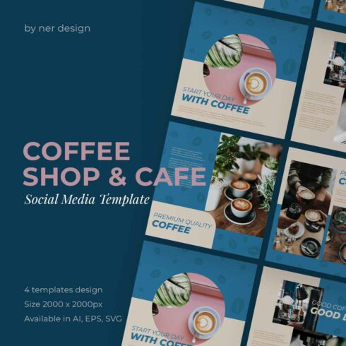 4 Coffee Shop Social Media Banner Template - main image review.