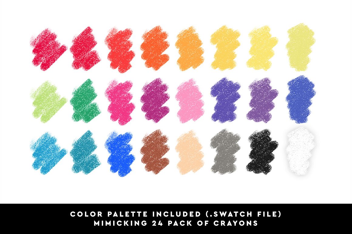 Сolor palette with 24 different colors on a white background.