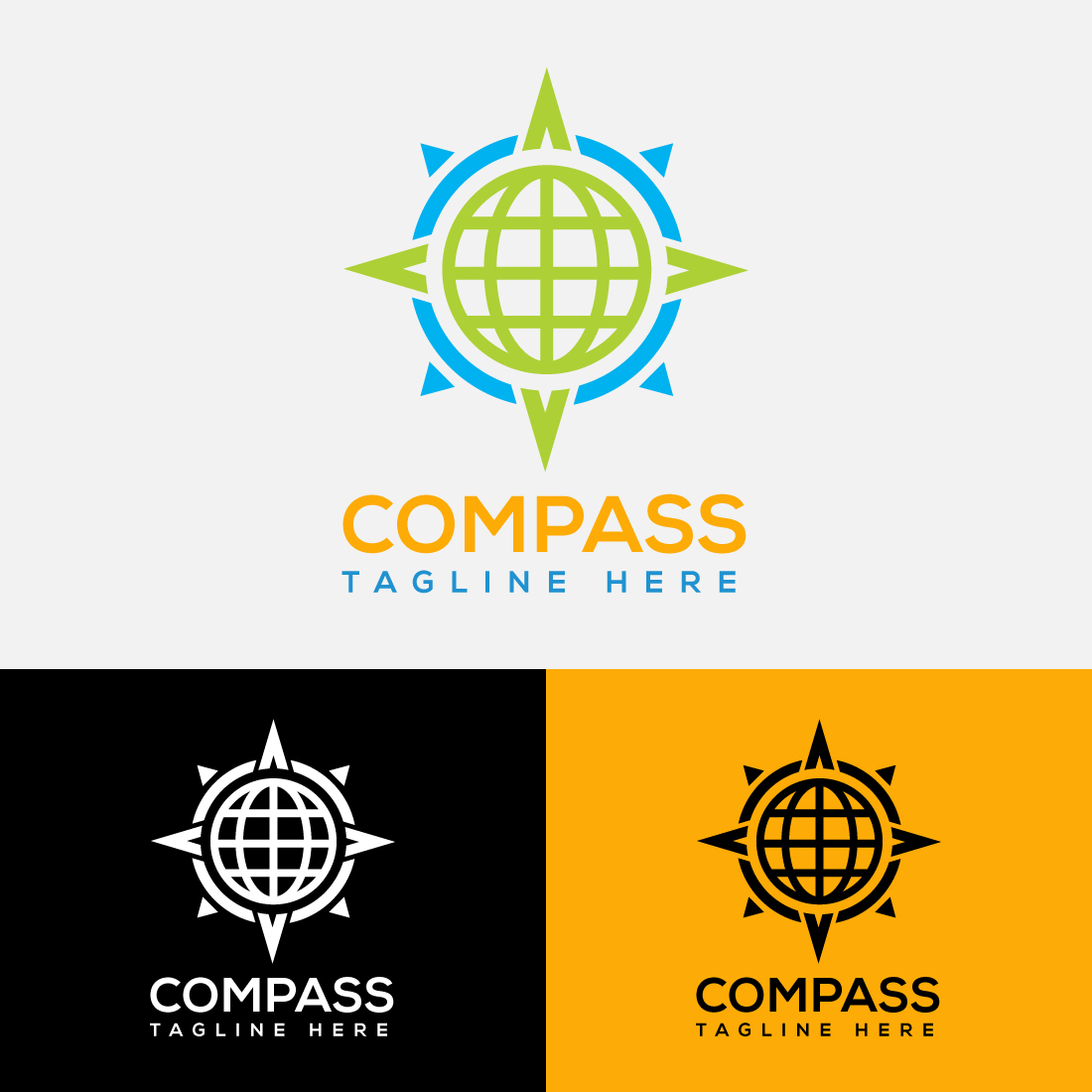 Collection of images of wonderful round logos in the form of a compass.