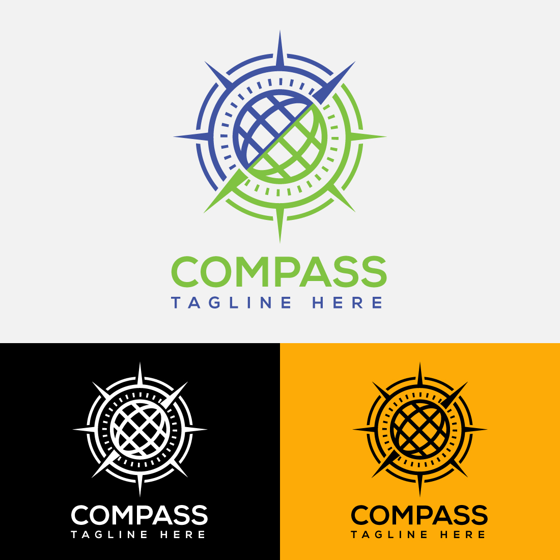 Pack of images of amazing round logos in the form of a compass.