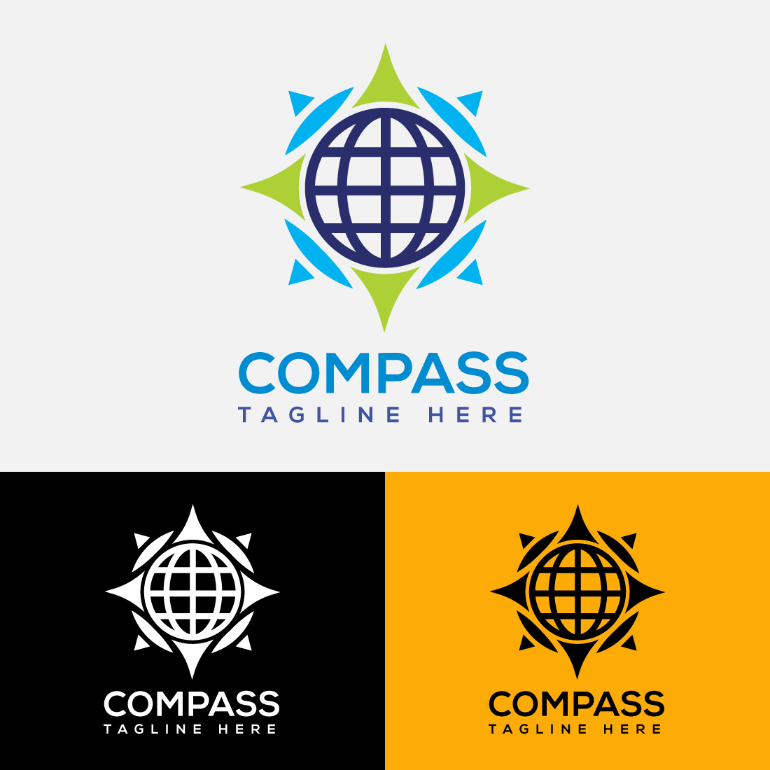 Pack of images of beautiful round logos in the form of a compass.