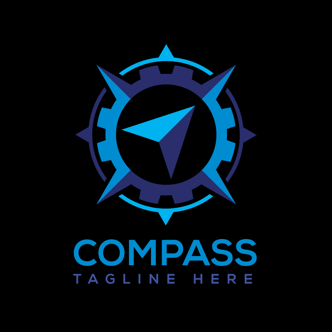 Gorgeous image of a round logo in the form of a compass on a black background.