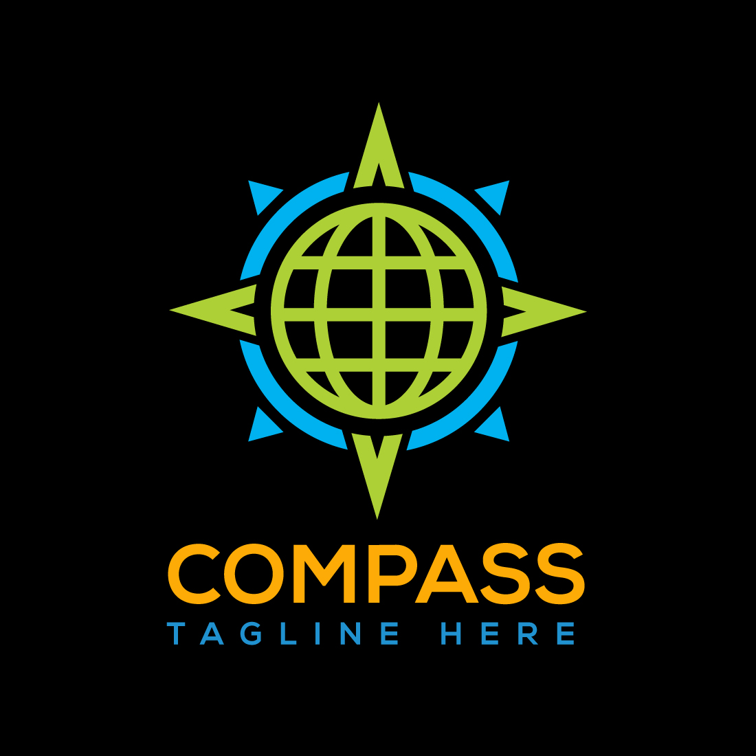 Colorful image of a round logo in the form of a compass on a black background.