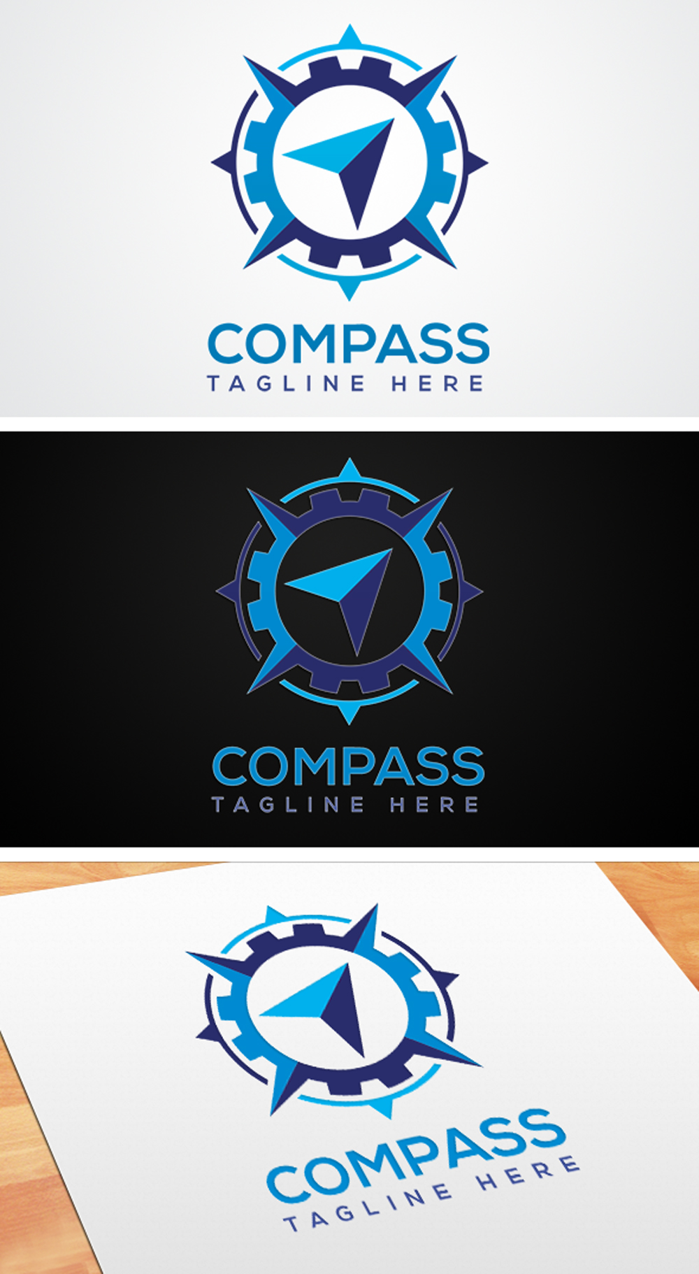 A selection of images of colorful round logos in the form of a compass.
