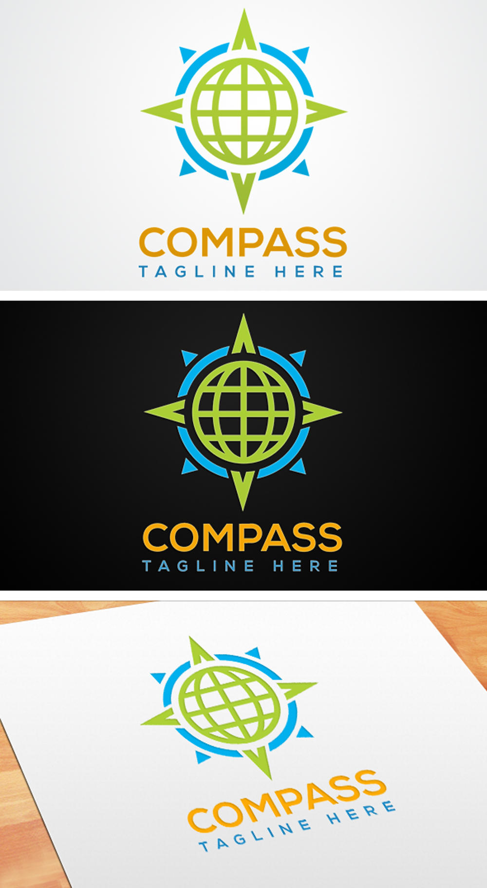 A selection of images of enchanting round logos in the form of a compass.