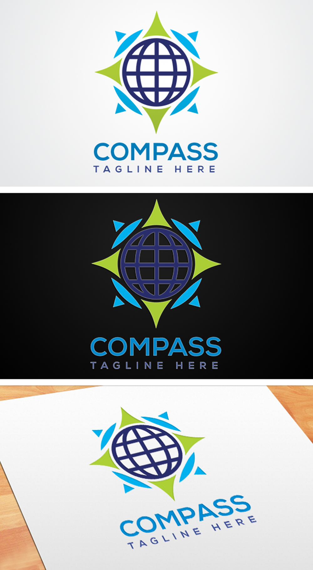 A set of images of amazing round logos in the form of a compass.
