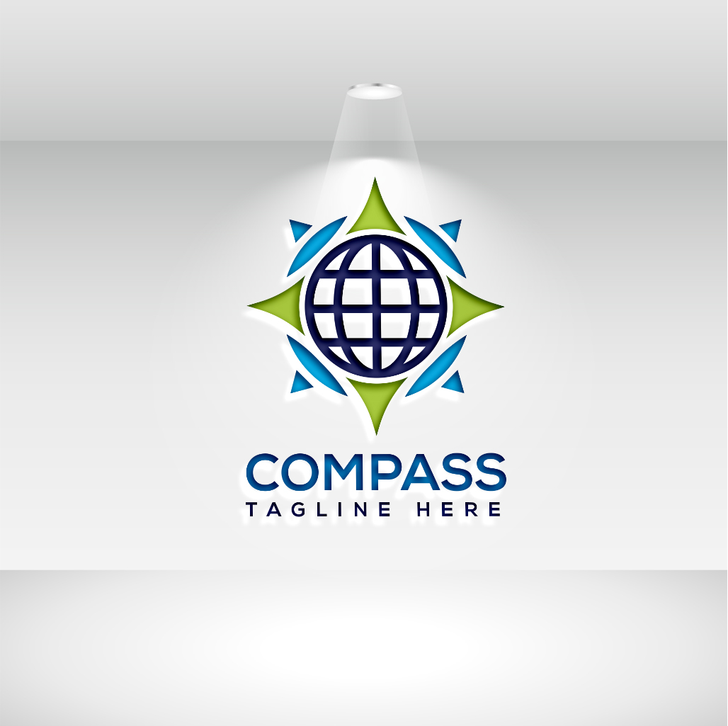 Irresistible image of a round logo in the form of a compass on a white background.