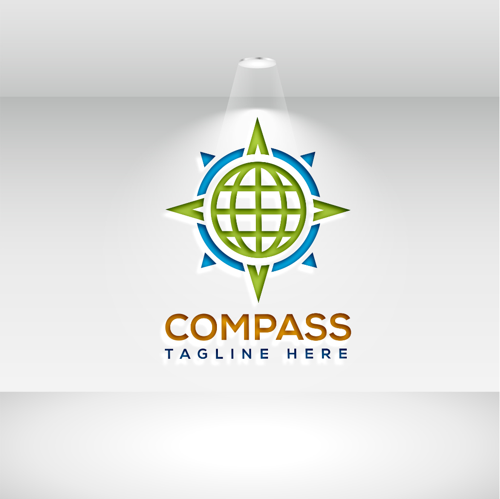 Irresistible image of a round logo in the form of a compass on a white background.