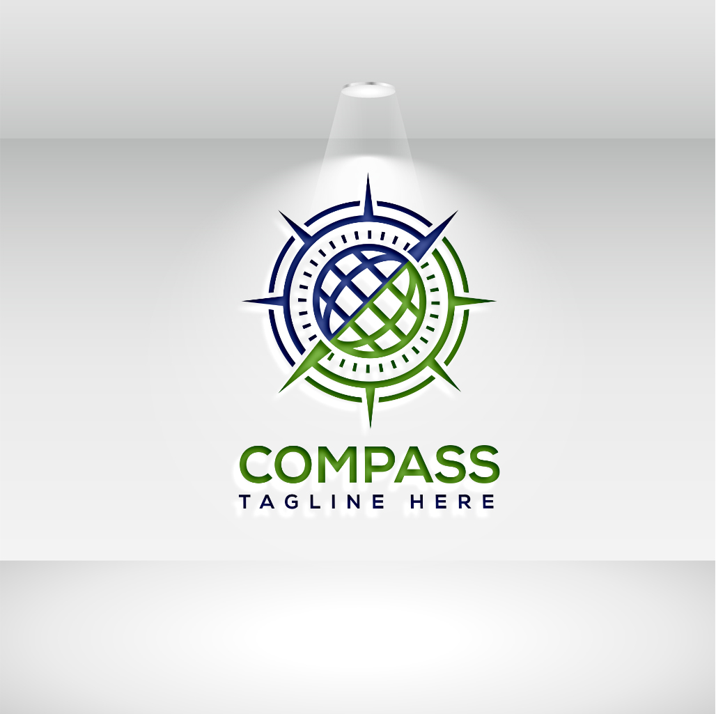 Enchanting image of a round logo in the form of a compass on a white background.