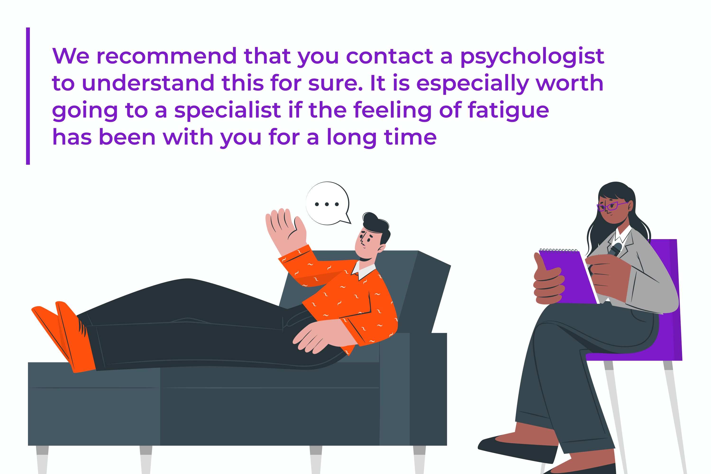 Drawn psychologist and her client on the couch and blue text above them.