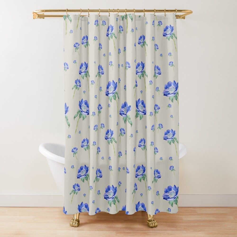 Violet Anemone Ornate Pattern Grey Shower Curtain preview image.