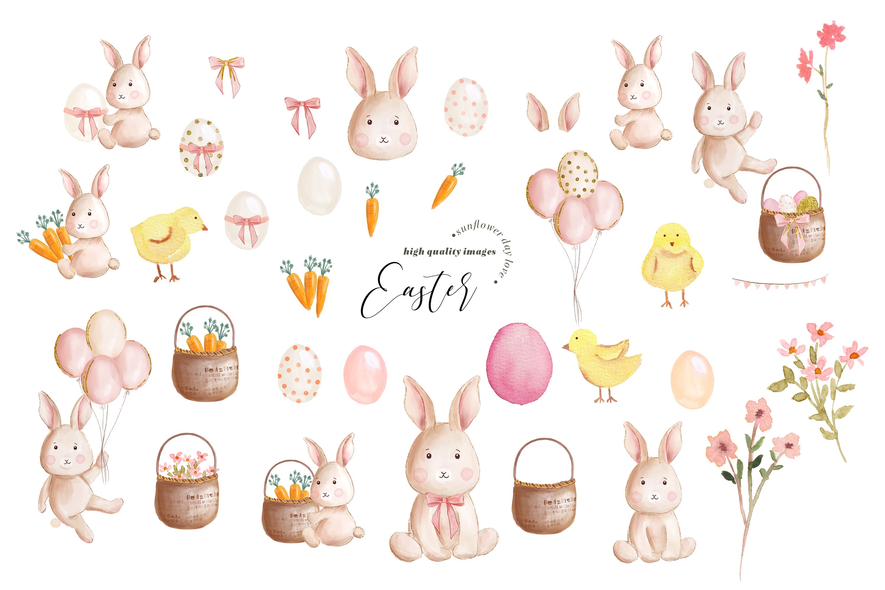 Cute Easter elements for the full festive compositions.
