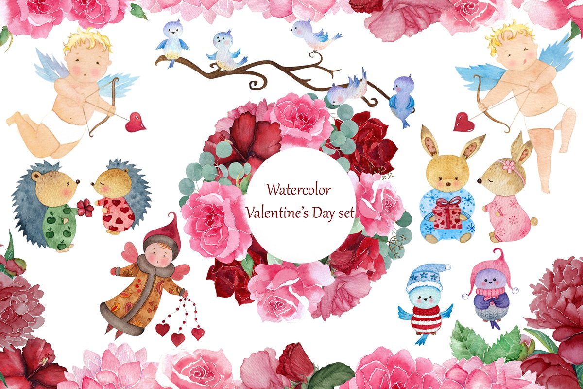 Cover image of Valentine's Day Watercolor Set.