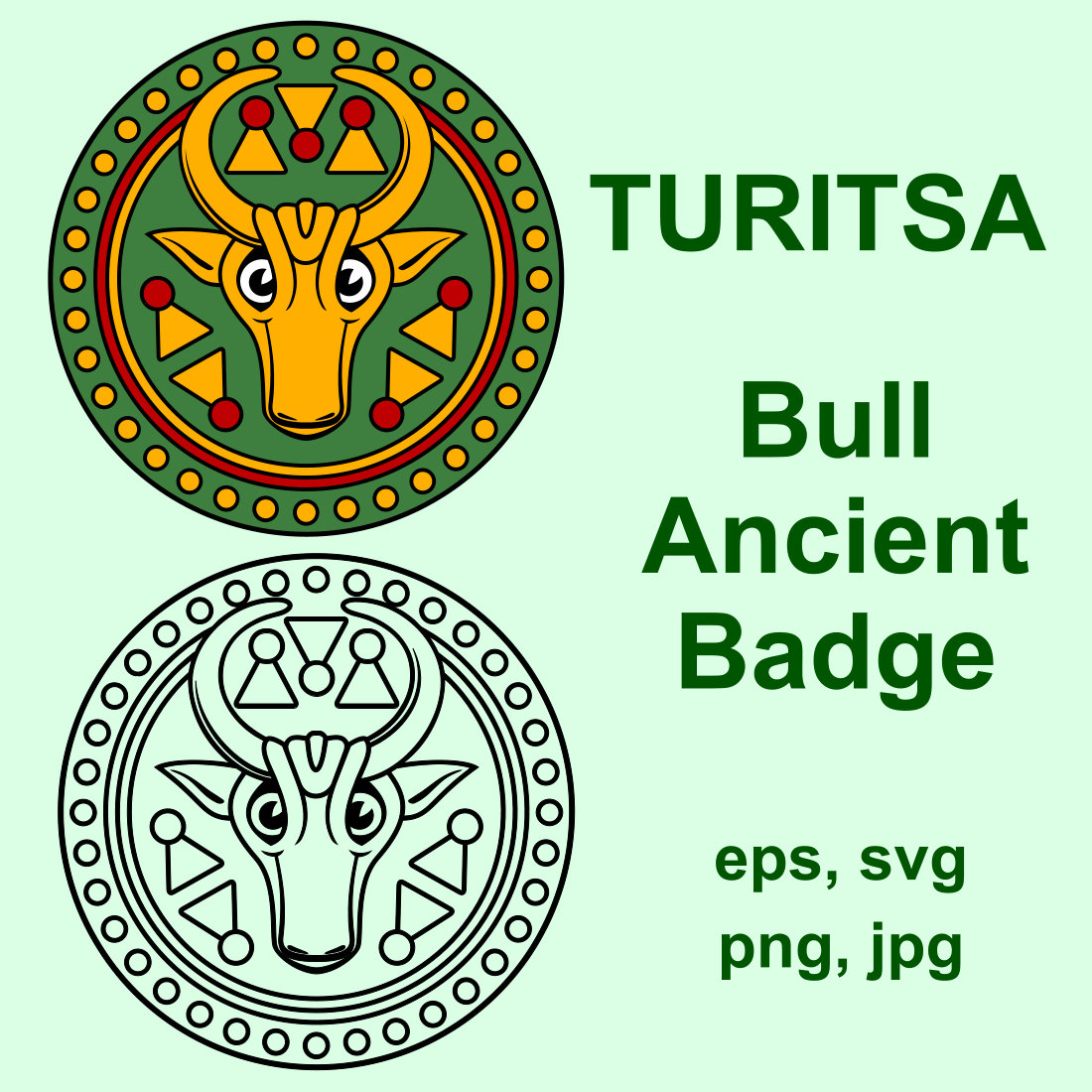 Picture of a bull and a seal with the words turtsa bull ancient.