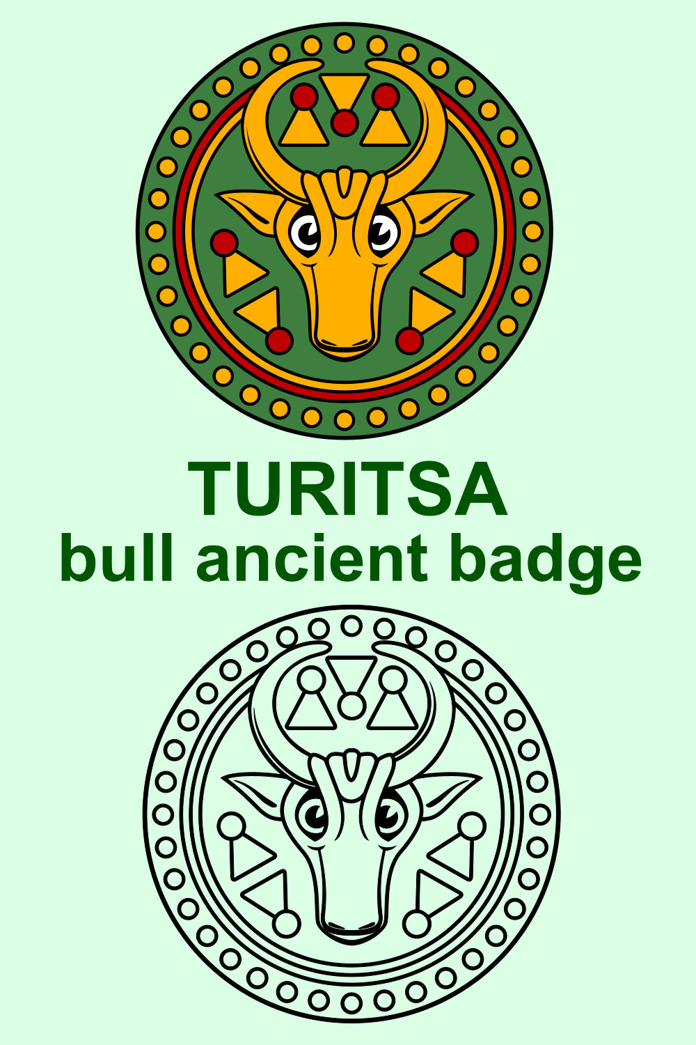 Drawing of a bull and a circle with the words turfsa bull ancient badge.