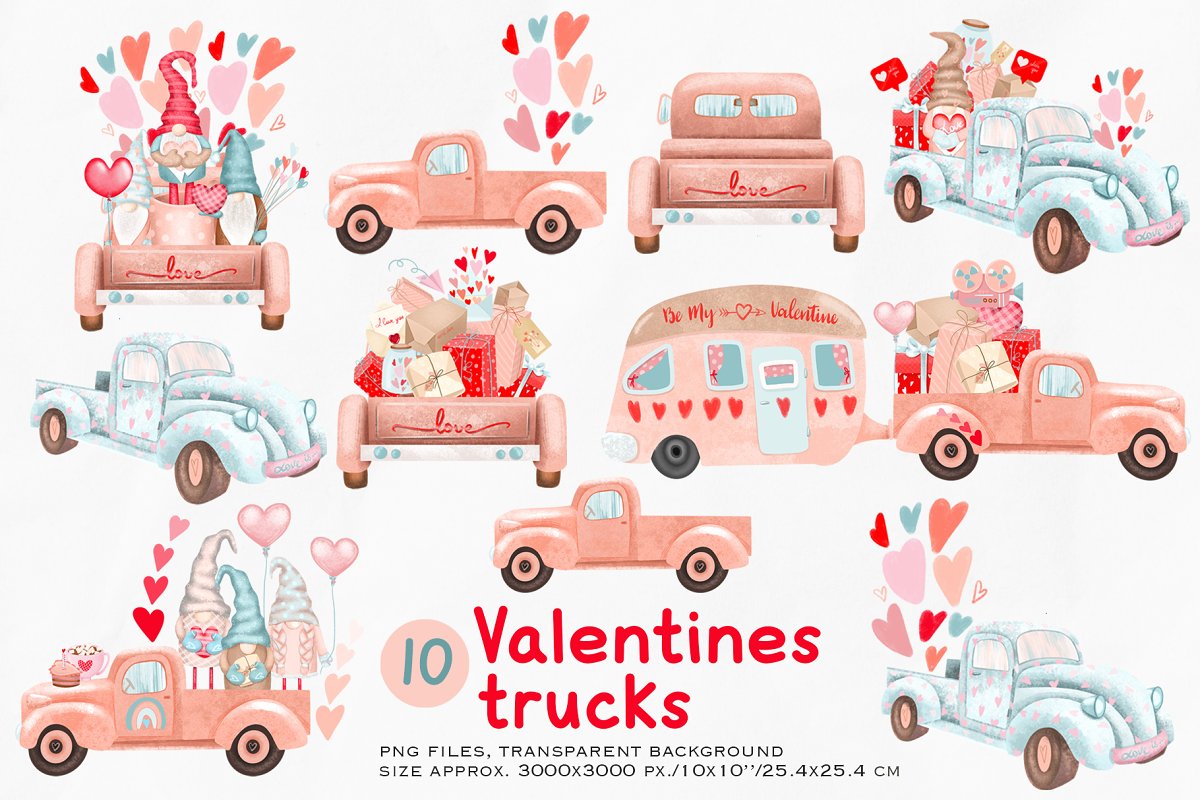 You will get 10 valentines trucks.