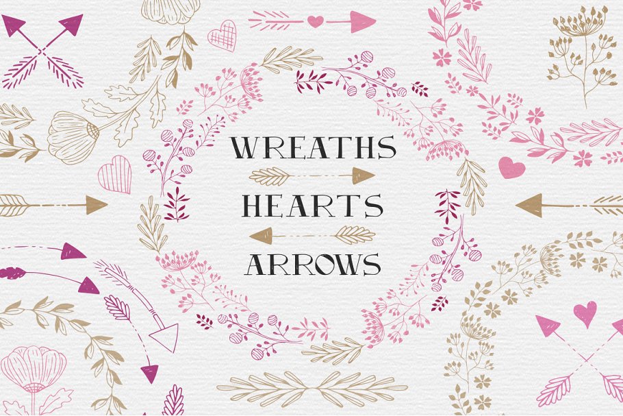 Cover image of Wreaths, hearts, arrows.