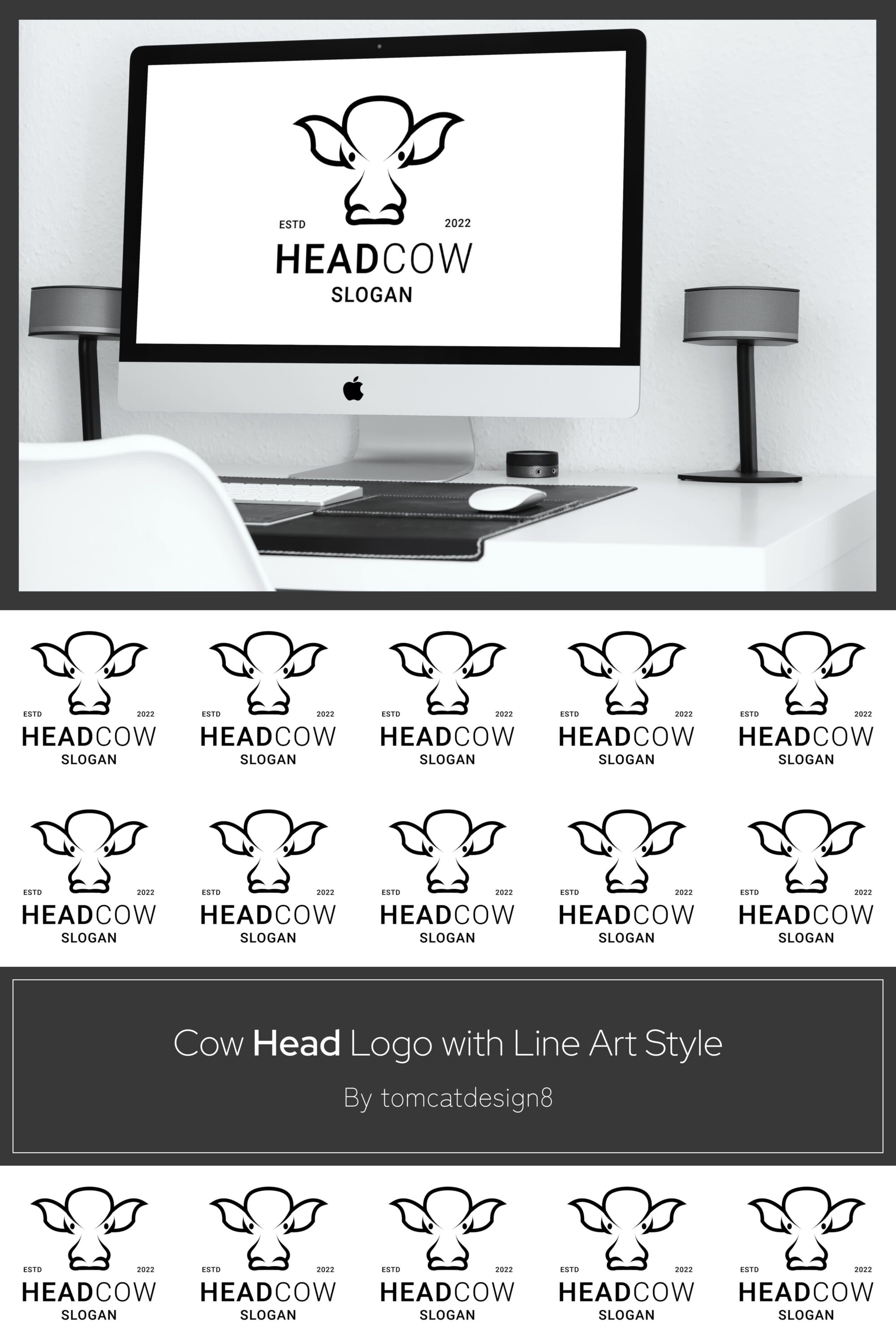 cow head logo with line art style 03 470
