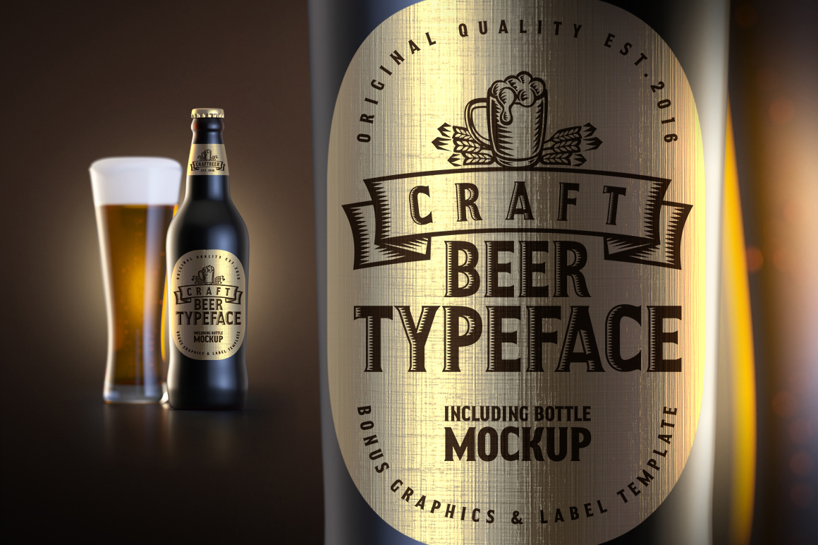 Craft Beer Typeface including bottle mockup.
