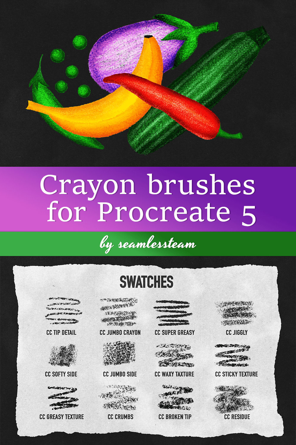 Crayon Brushes for Procreate 5 - pinterest image preview.