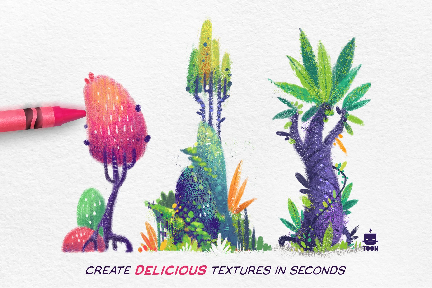 Exotic plants in the different colors by crayon.