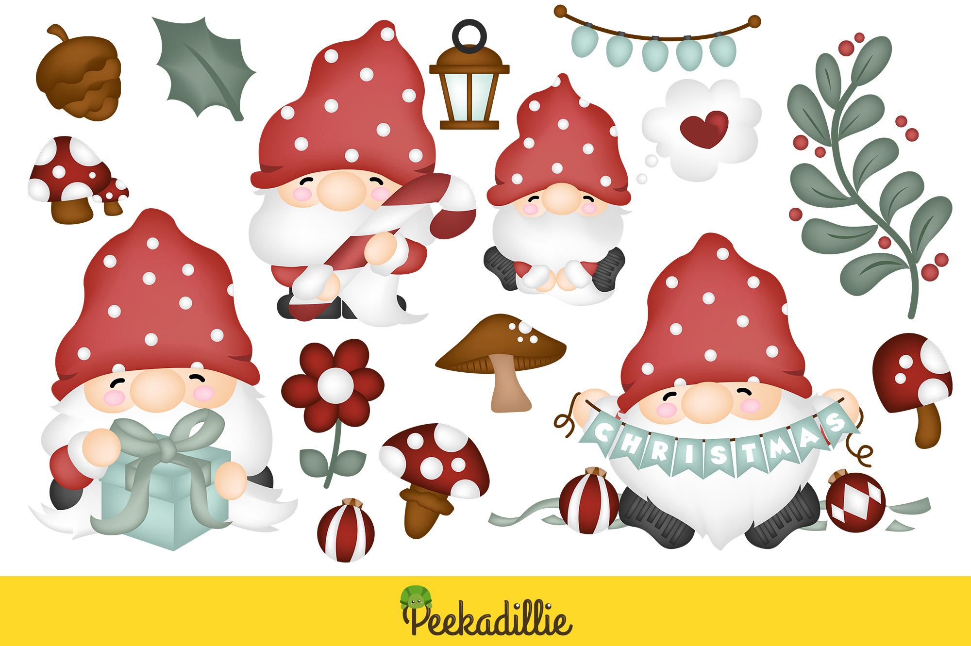 Pack of adorable images of Christmas gnomes.