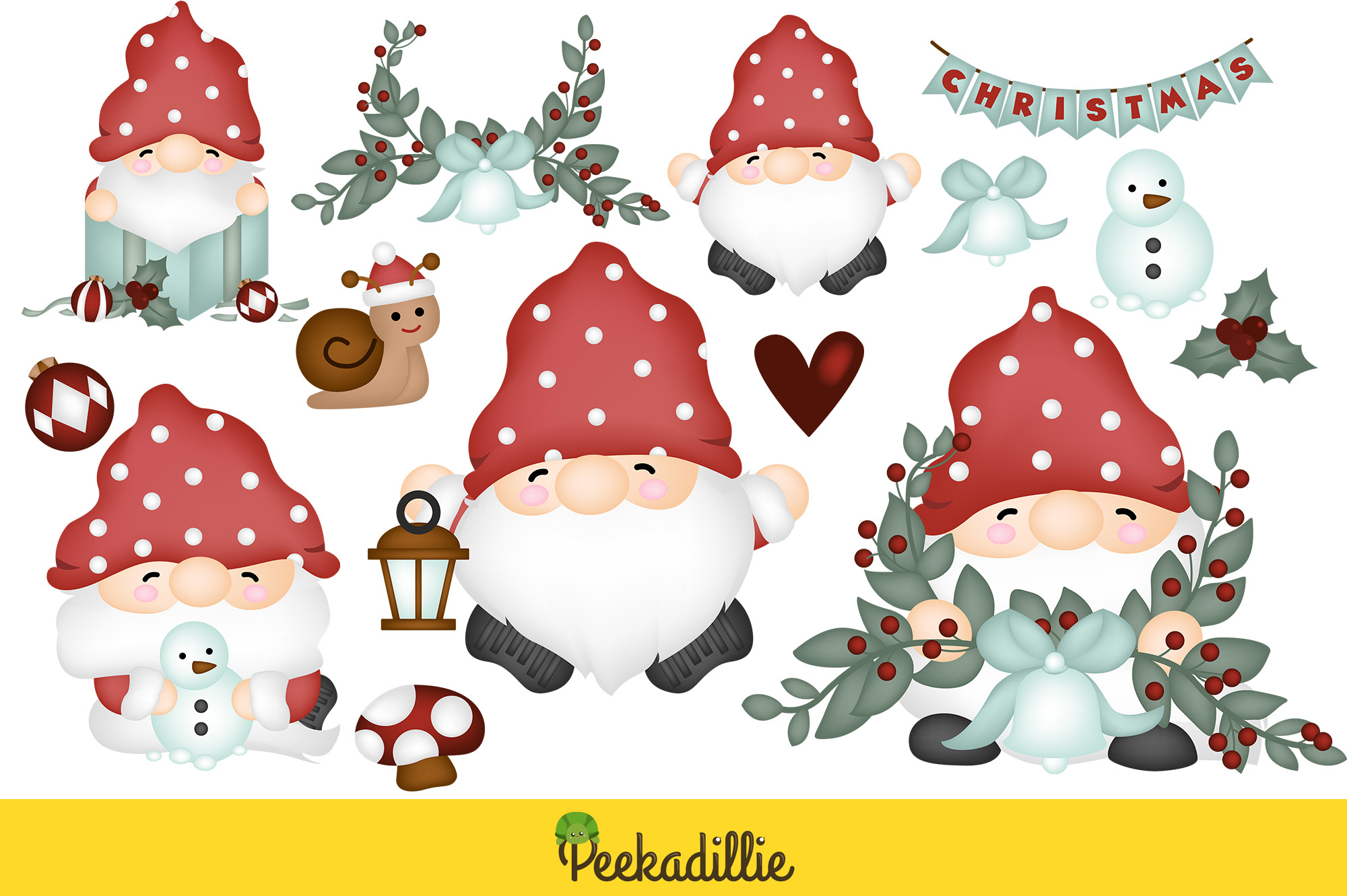 Set of gorgeous images of Christmas gnomes.