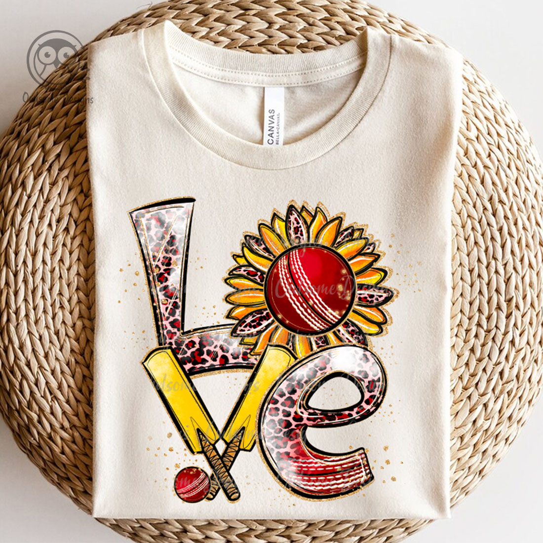 Image of a T-shirt with a unique inscription Love with elements of cricket.