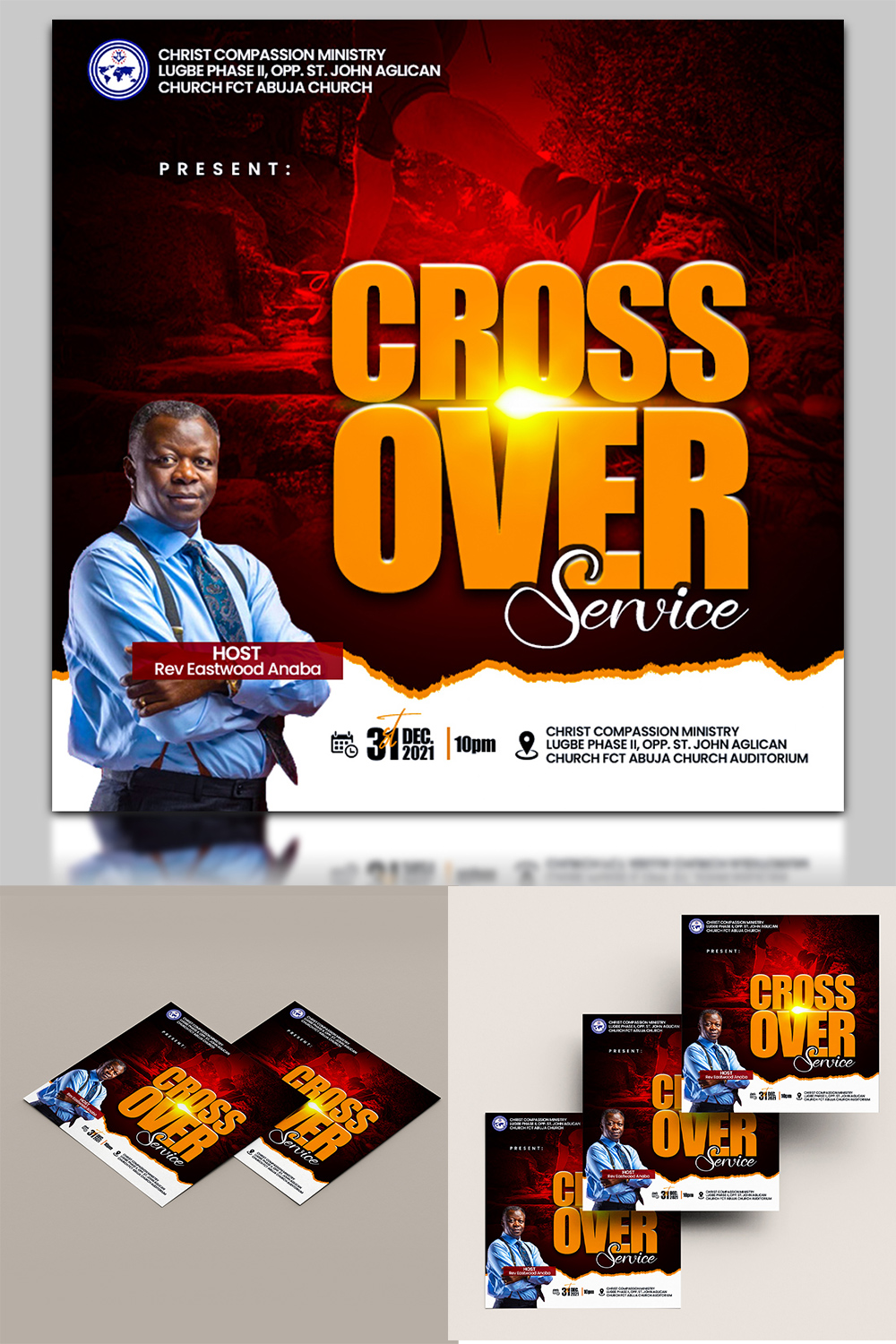 Awesome Cross Over Service Church Flyer Template - pinterest image preview.