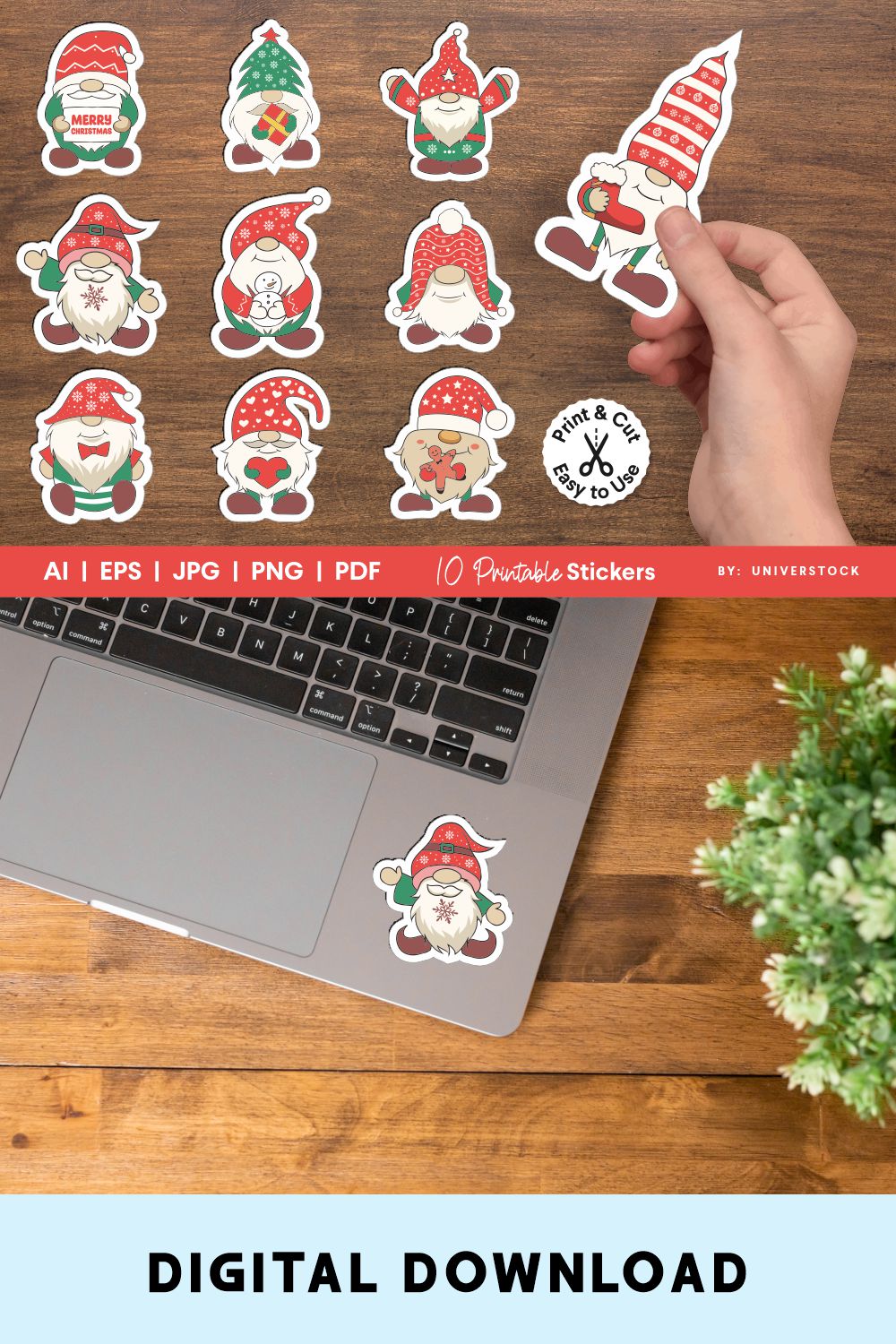 A collection of adorable Christmas gnome stickers.