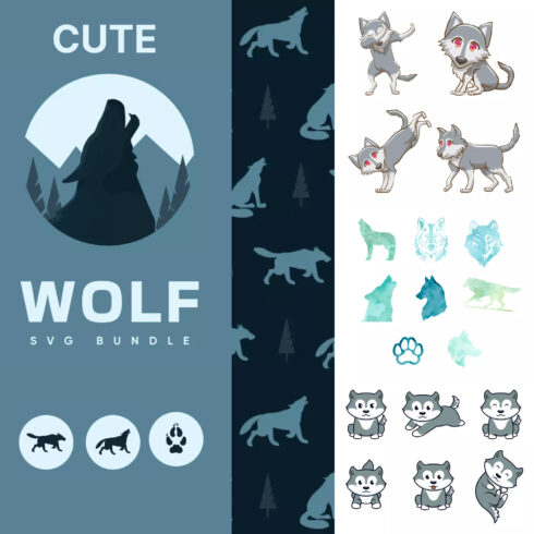 Cute Wolf SVG Bundle .