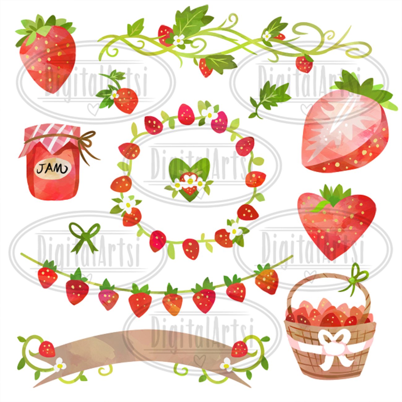 So cute strawberries set.