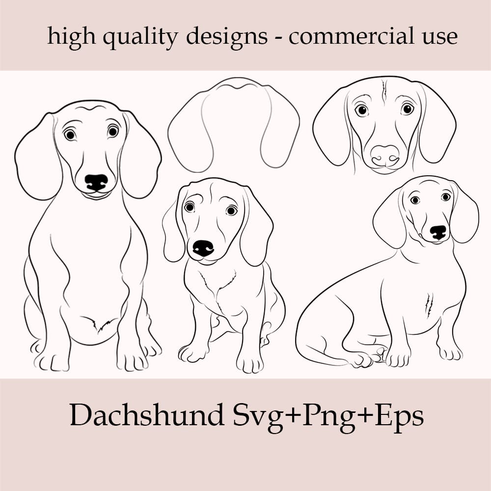 Set of four dogs with different shapes and sizes.