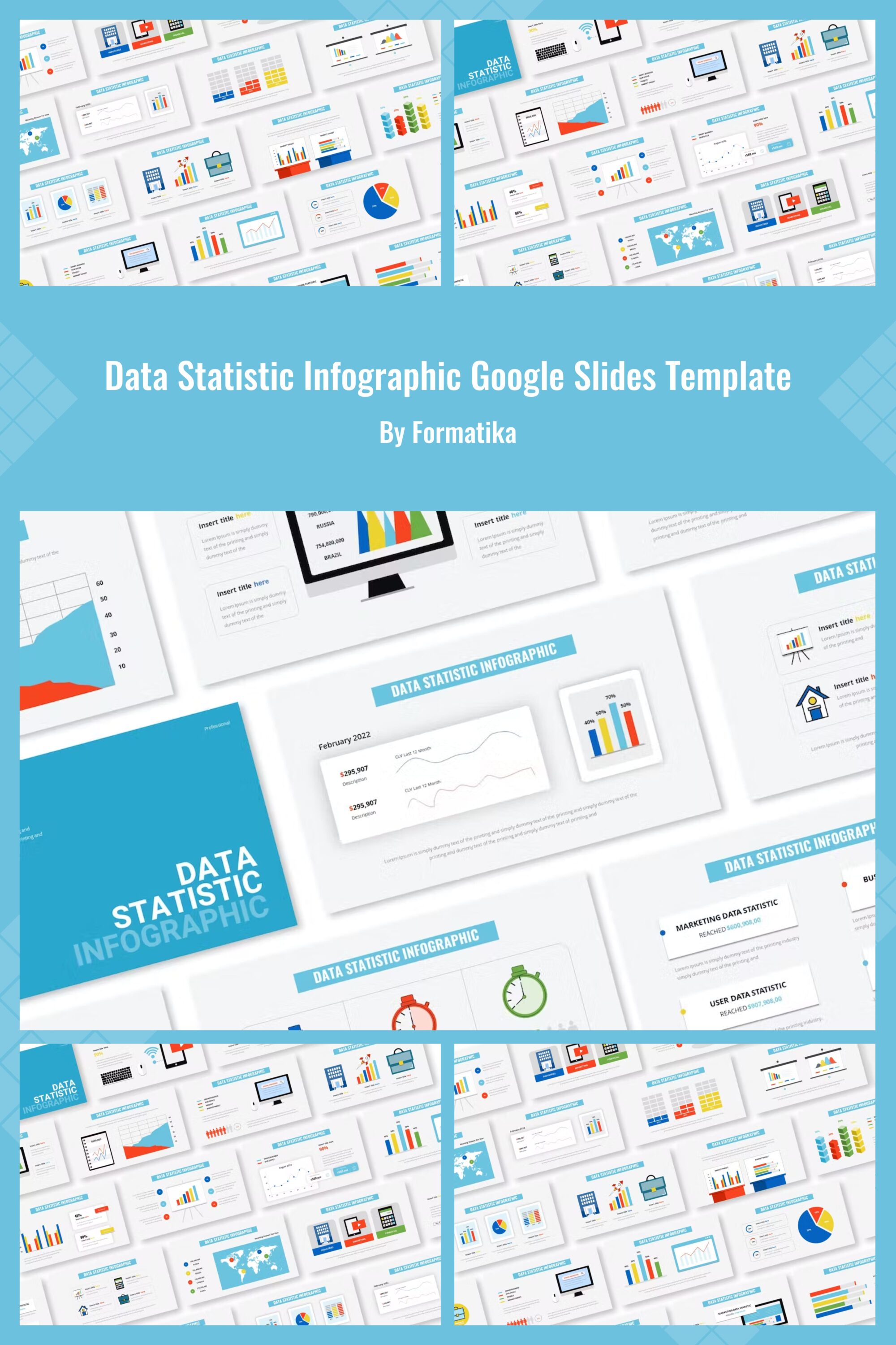Data Statistic Infographic Google Slides Template - pinterest image preview.