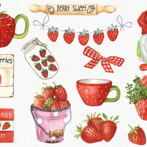 Watercolor Strawberry Decor Clipart. Farmhouse Kitchen Decor ...