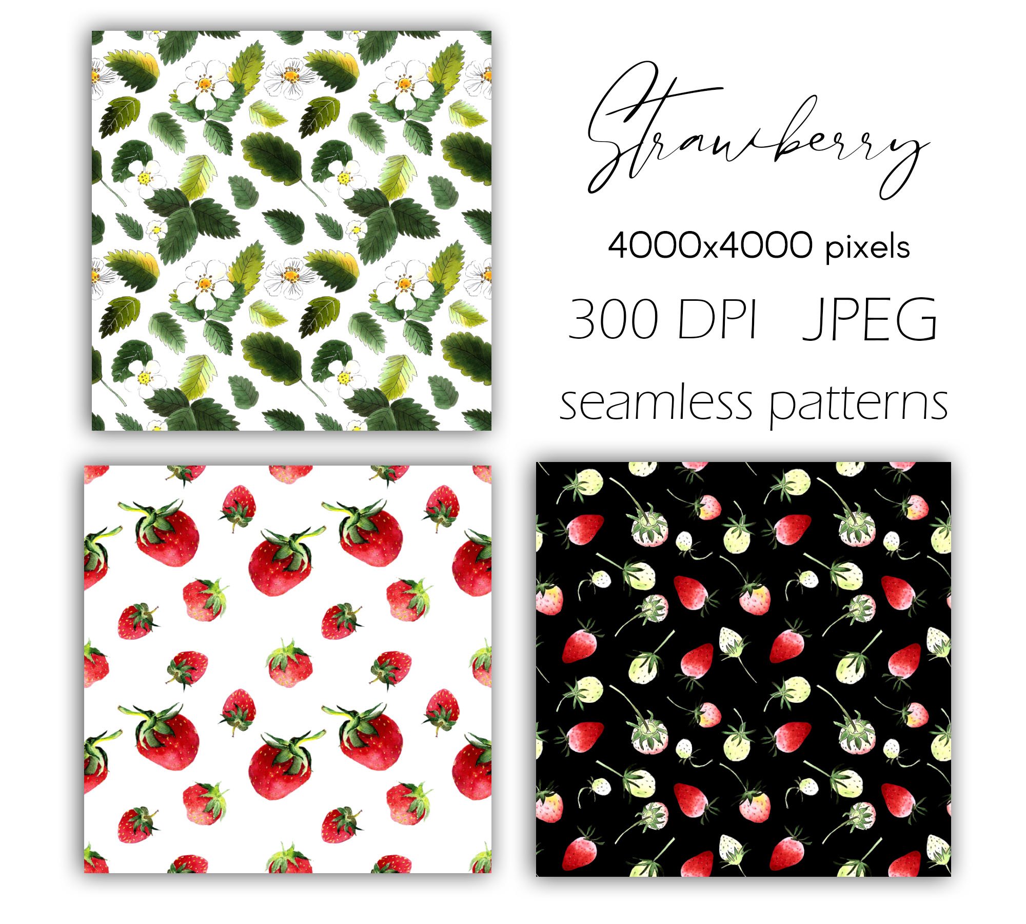 A set of 3 different seamless patterns with strawberry.