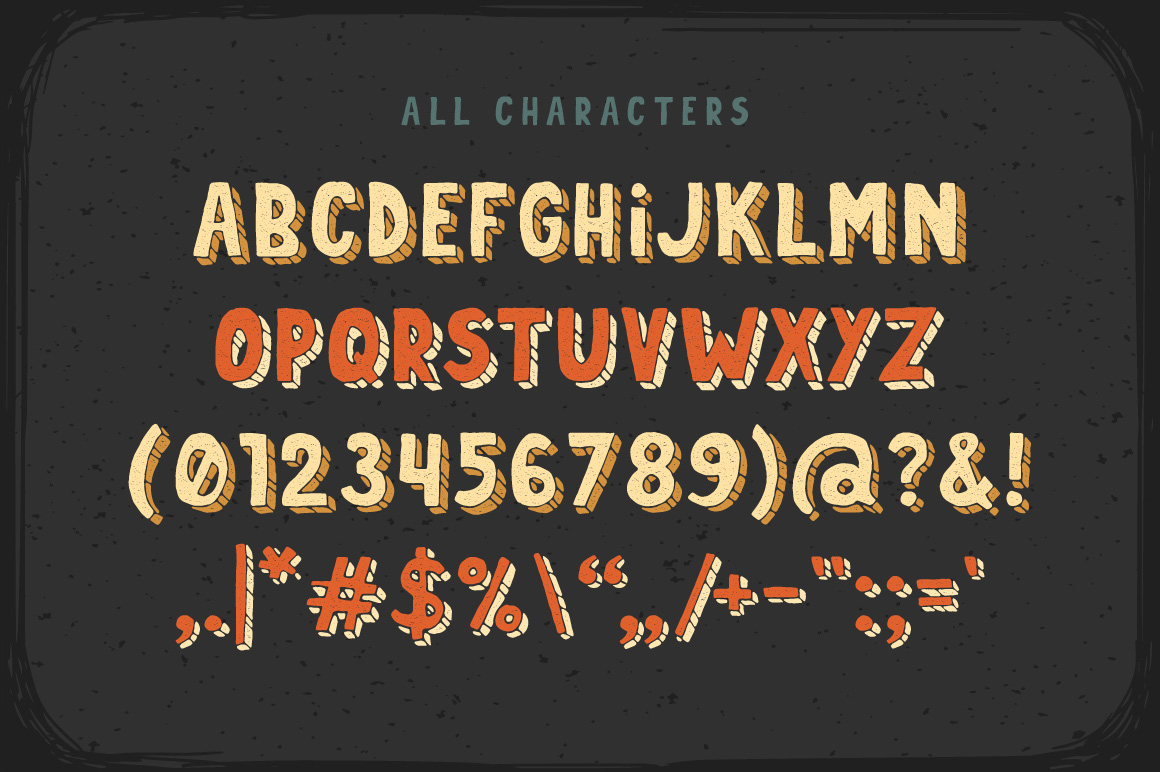 An image showcasing all the symbols and numbers in the gorgeous Dirty Cartoon font.