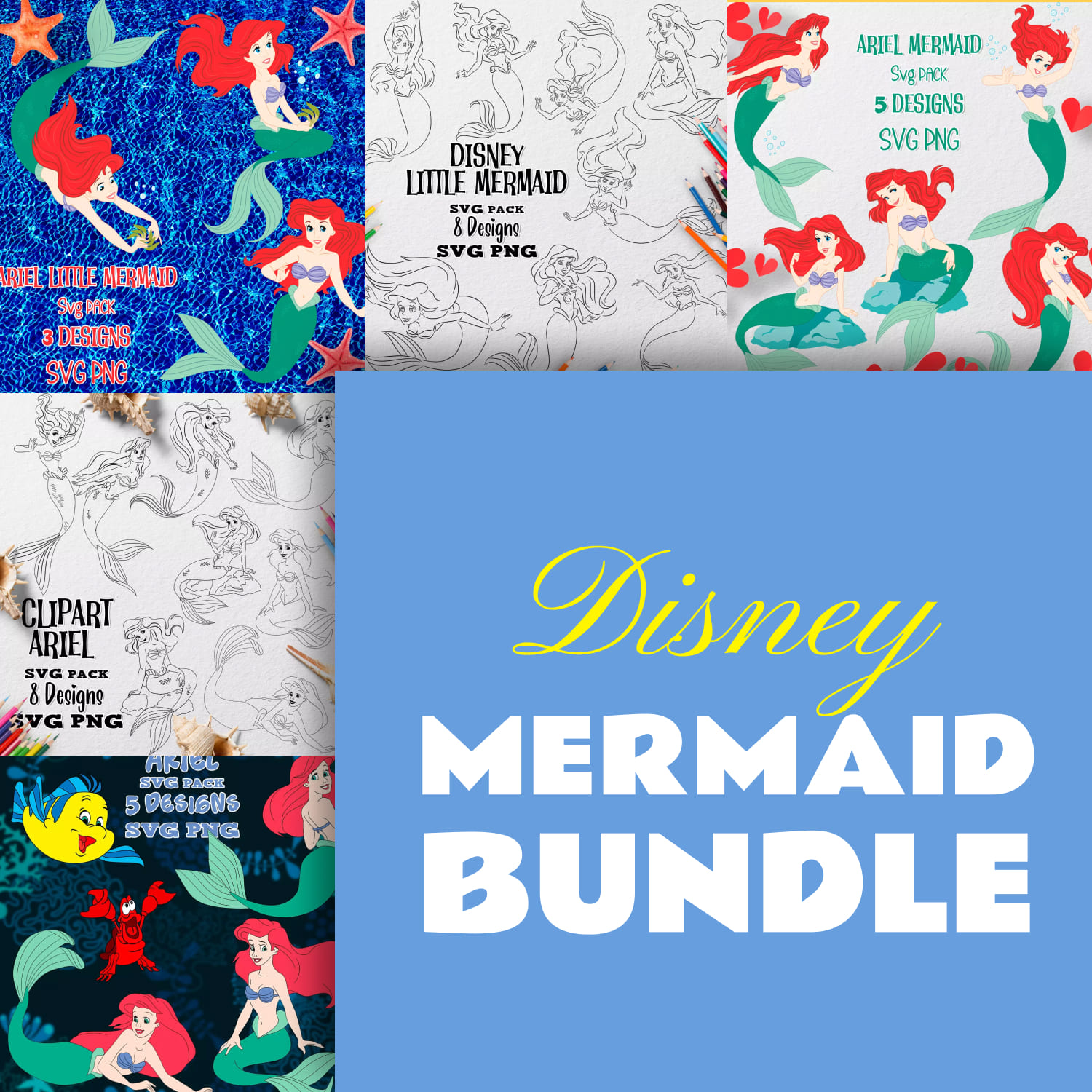 Disney Mermaid SVG Bundle.