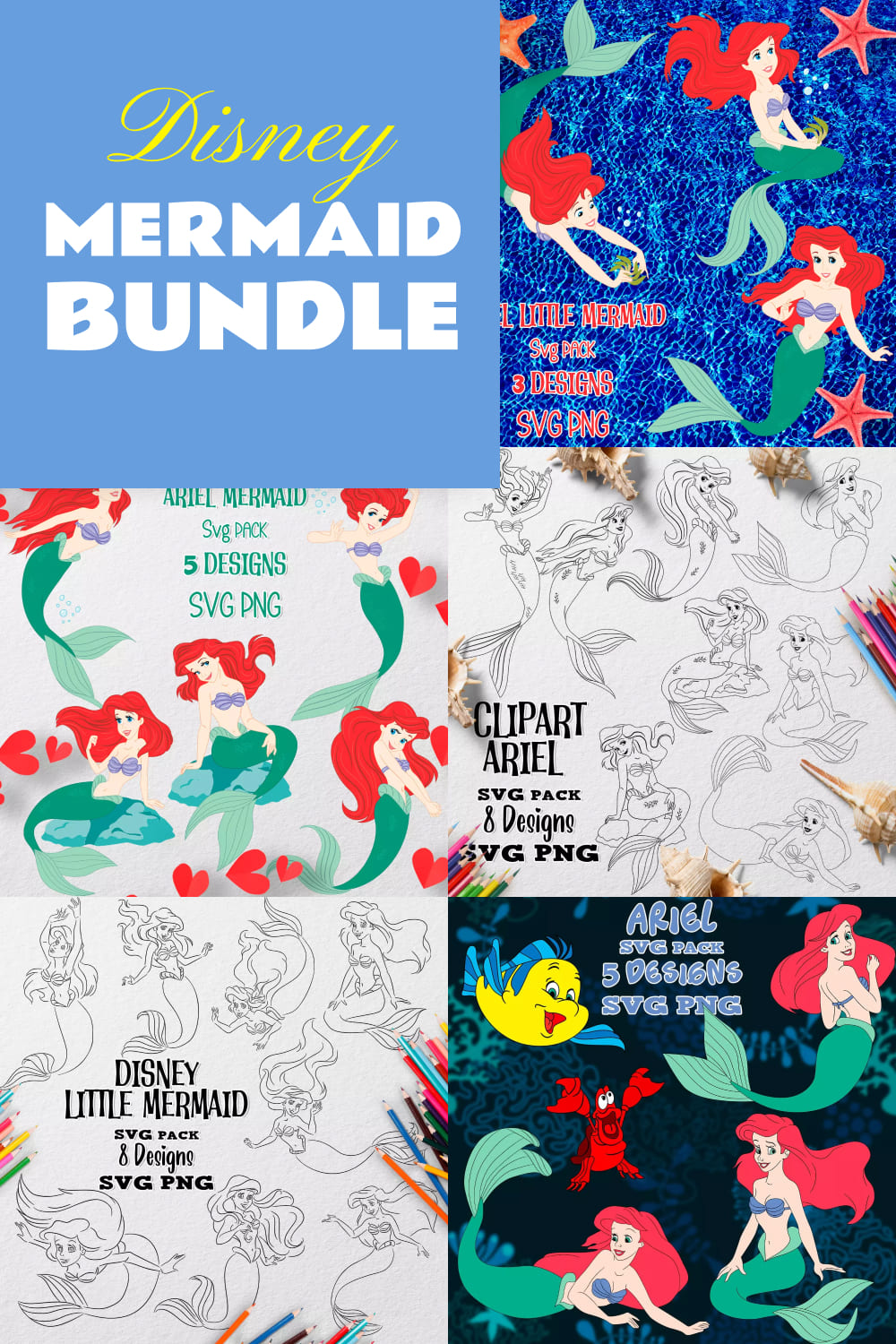 Disney Mermaid SVG Bundle - Pinterest.