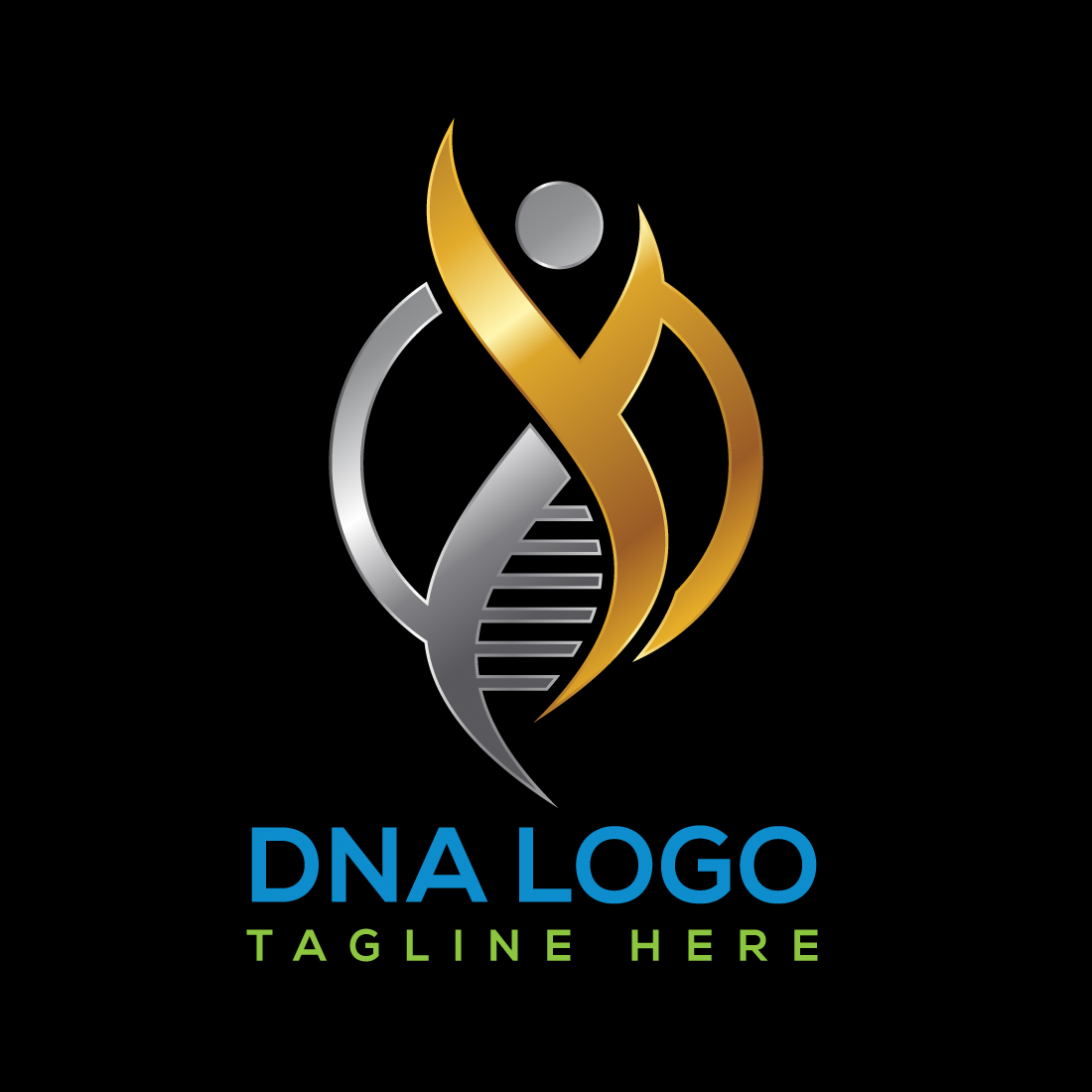 Image of a colorful logo in the form of DNA on a black background.