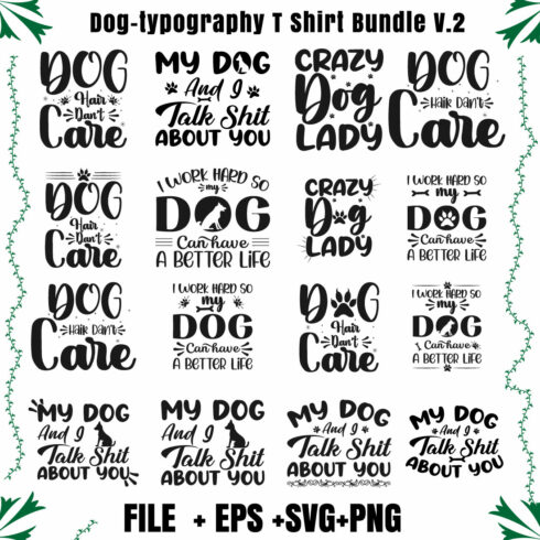 Print Ready Dog Typography T-Shirt Design Bundle cover image.