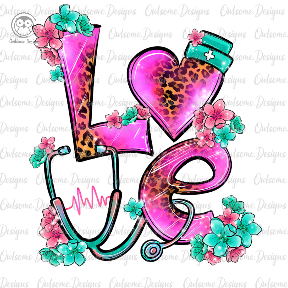 Image with exquisite lettering Love with nurse accessories.