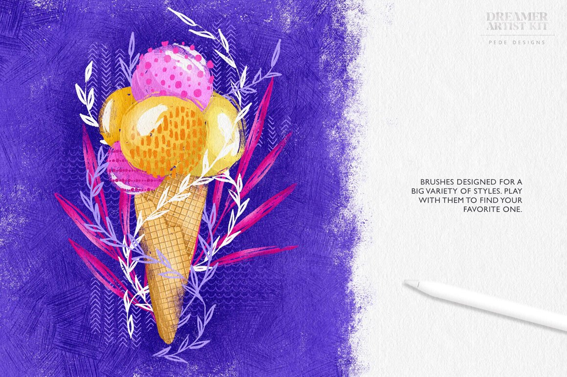 Passionate ice cream on a purple watercolor background.